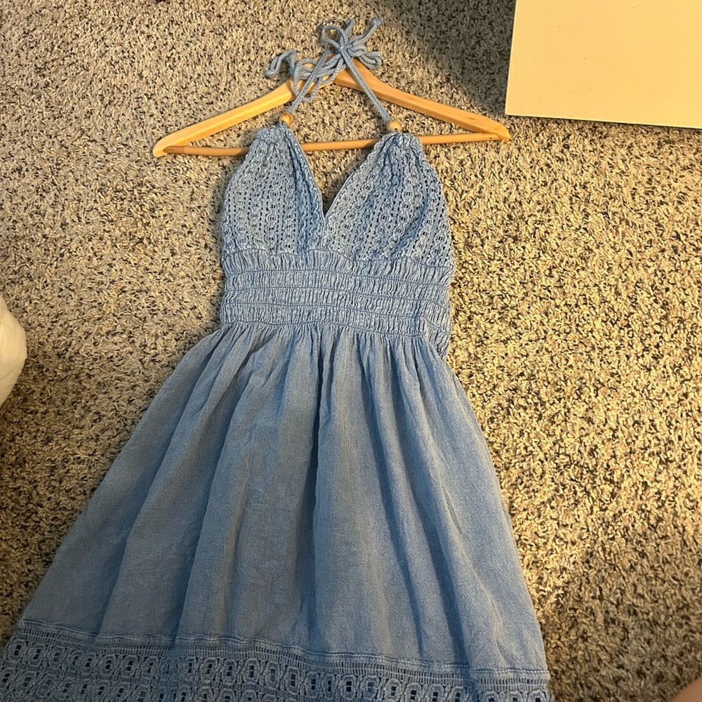 Blue Halter Lace Dress